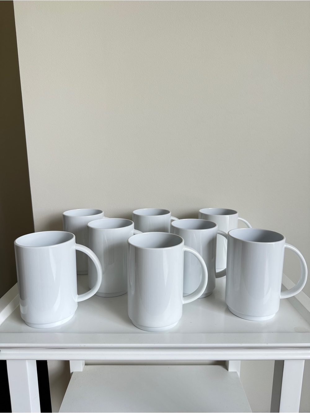 Melamine Stacking Cups Coffee Mugs White Set of 8